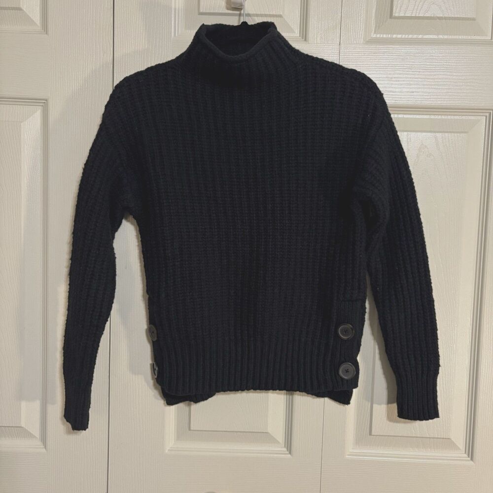Madewell Women's XXS Black Wool blend Cable knit sweater mock neck Button sides